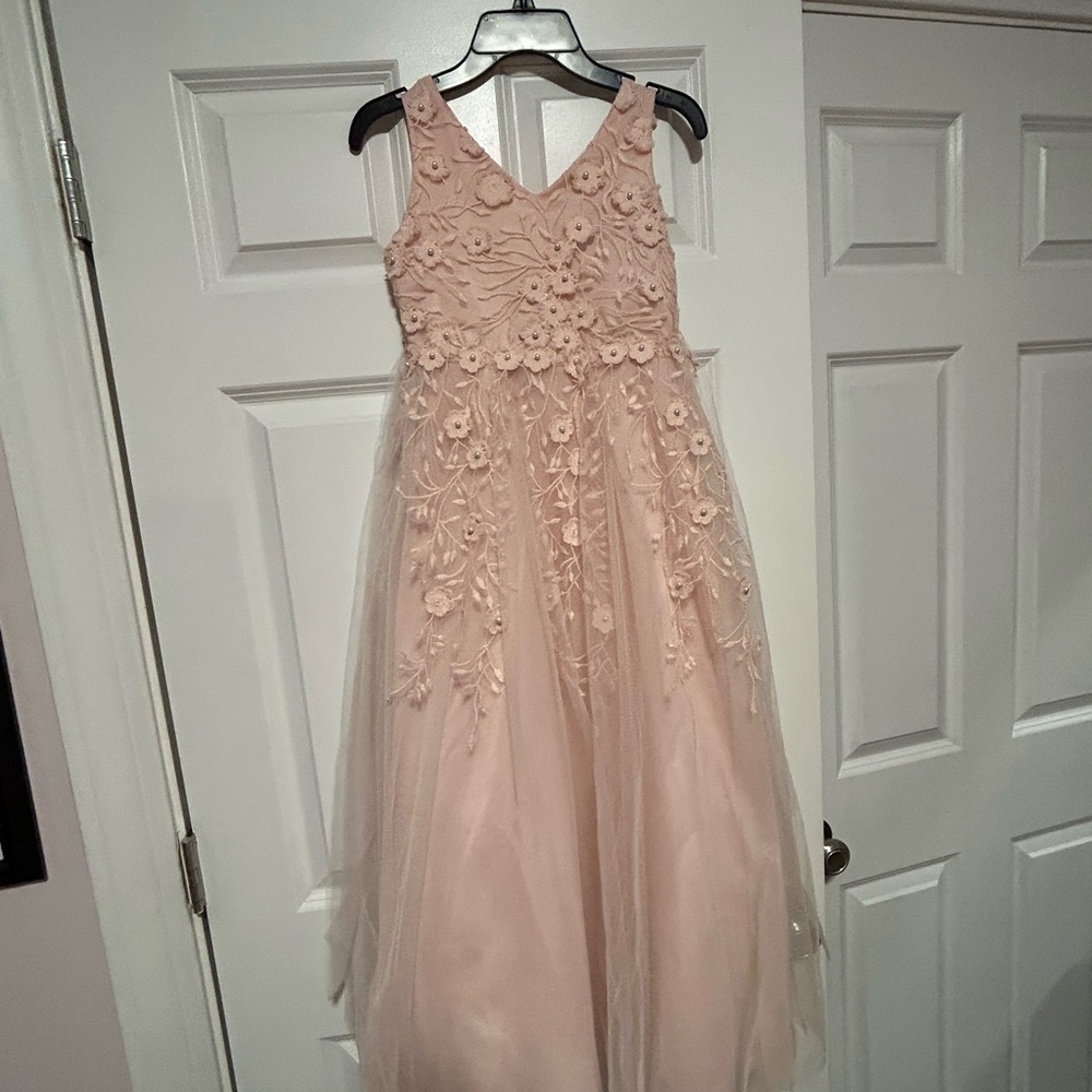 Girls' Pink Floral Appliqué Tulle Occasion Dress